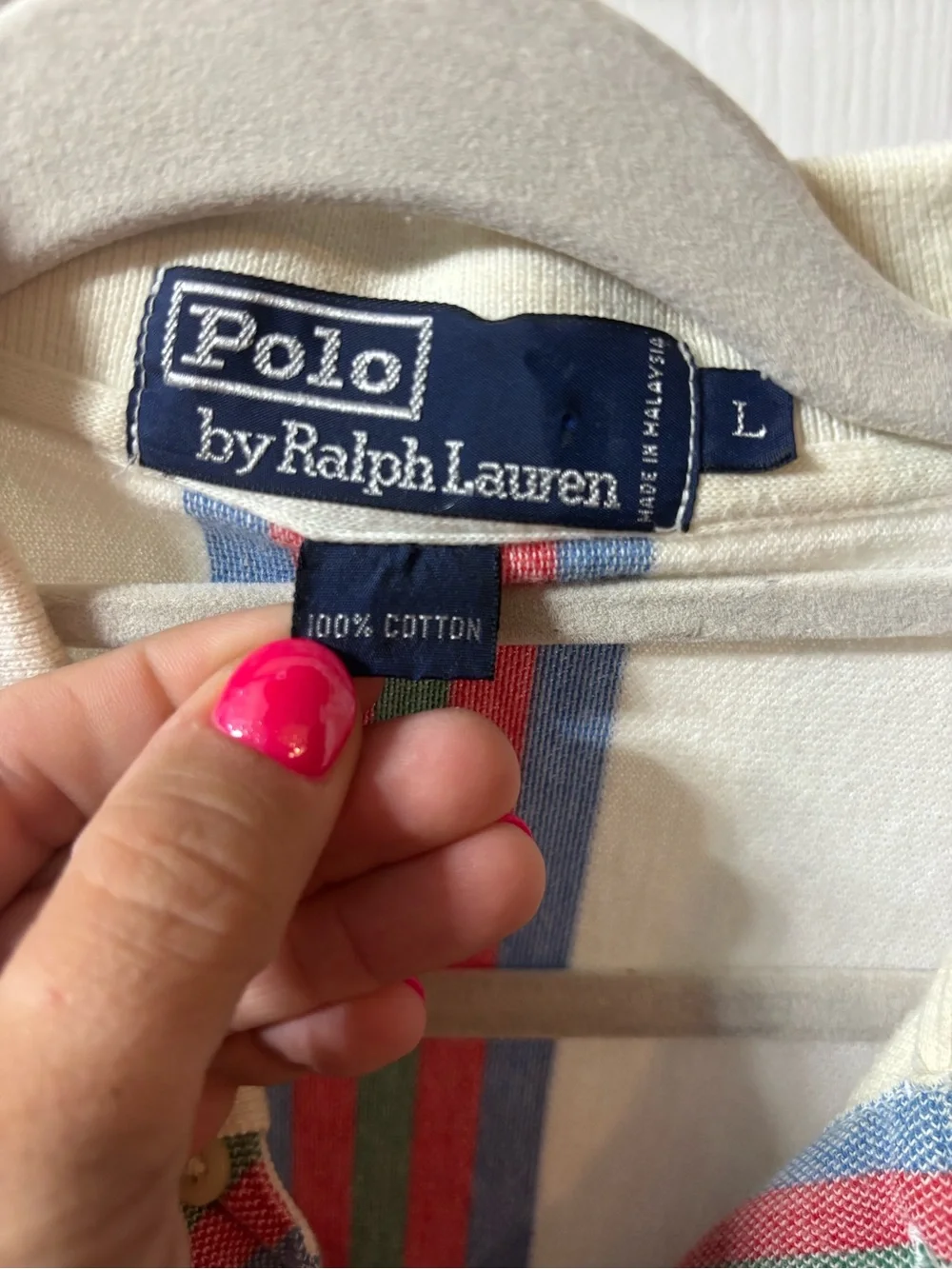 Polo by Ralph Lauren Cream Multicolor Striped Polo Shirt Vintage